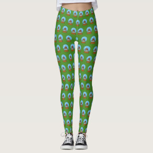 Leggings Globe de neige avec un moineau mignon jouant au so