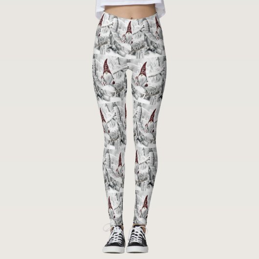 Leggings Gnomes dans la peinture à l'aquarelle de la neige (Devant)