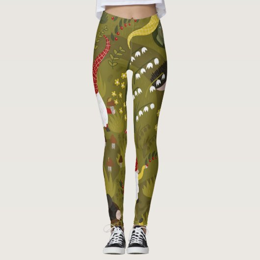 Leggings Gnomes de jardin : Faune de flore humoristique. (Devant)