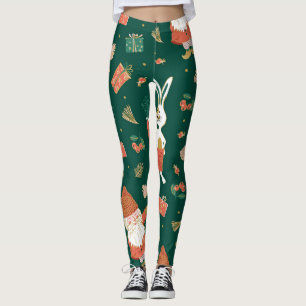 Leggings Gnomes de Noël, Motif de vacances de lapin.