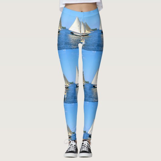 Leggings goélette à voile blanche double bleu (Devant)