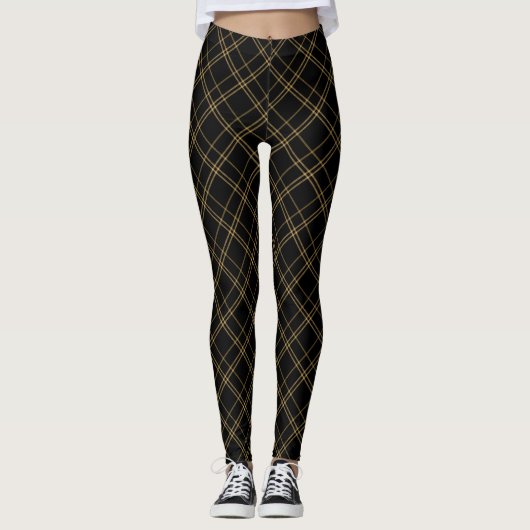 Leggings Gold and Black Elegant Plaid (Devant)
