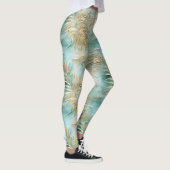 Leggings Gold Aqua White Feuilles tropicaux (Droite)