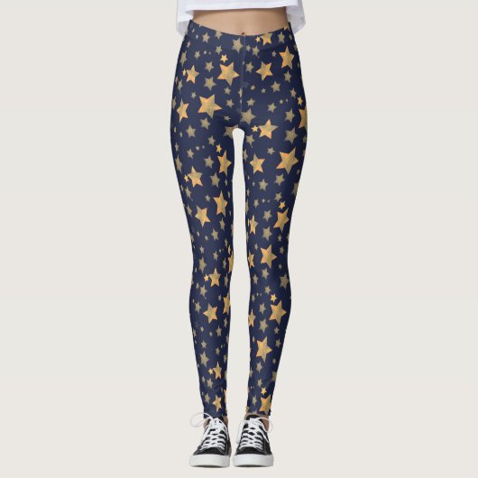 Leggings Gold Blue Star fantastique Moderne élégant Noël (Devant)