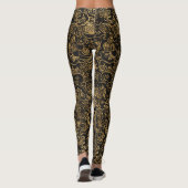 Leggings Gold Floral Baroque Pattern on Black (Dos)
