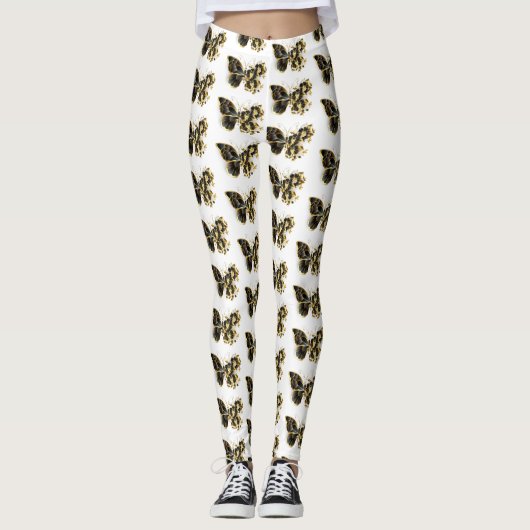 Leggings Gold flower Butterfly with Black Orchid (Devant)