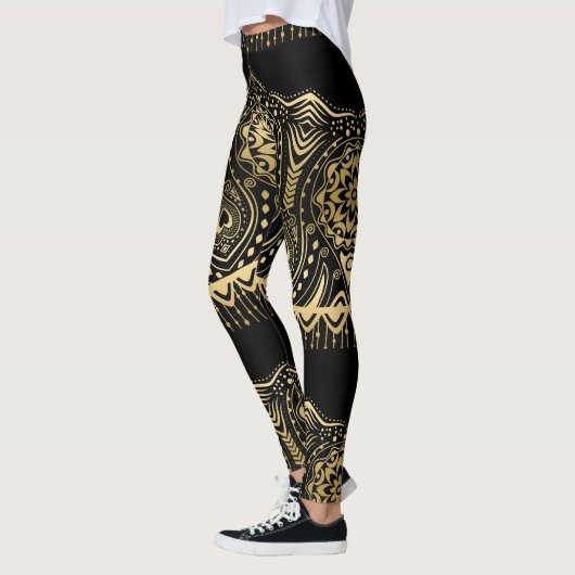 Leggings Gold Lace Design Arrière - plan noir (Gauche)