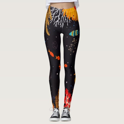Leggings Gold Orange Tropical Summer Ocean Underwater (Devant)