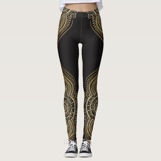 Leggings Gold Ornate Floral Mandala Design (Devant)