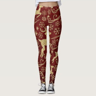 Leggings Gold Parties scintillant Reindeer Holiday