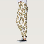 Leggings Gold & White Damask Chic Modern Elegant Motif (Gauche)