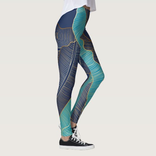 Leggings Golden Banana Leaf : Motif de luxe. (Droite)