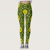 Leggings Golden Green Sunburst Kaleidoscope motif floral (Devant)