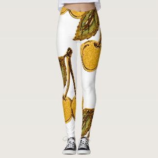 Leggings Golden Metallic Cherries Pattern