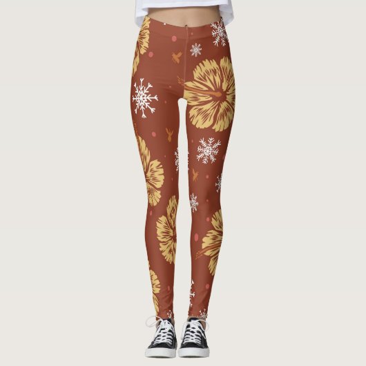 Leggings Golden Poinsettia & Snowflake (Devant)