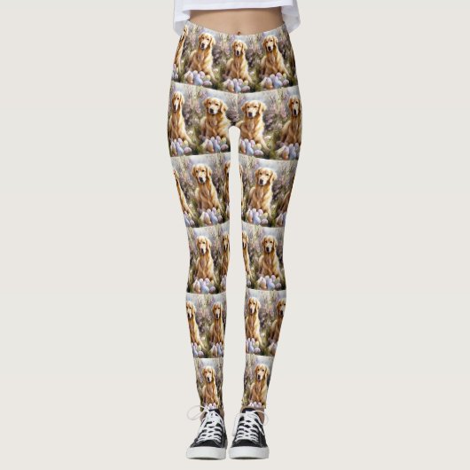 Leggings Golden Retriever avec oeufs de Pâques (Devant)