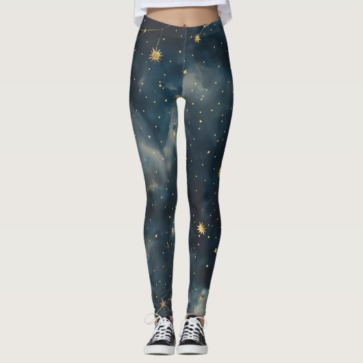 Leggings Golden Starry Night - Luxe Celestial Activewear (Devant)