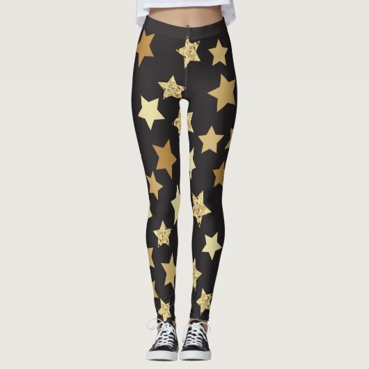 Leggings Golden Stars du Black Background (Devant)