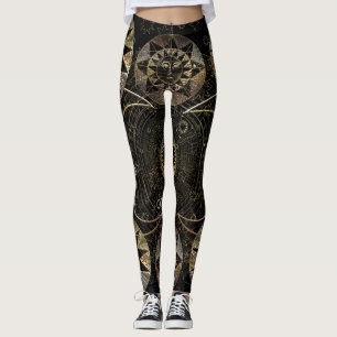 Leggings Golden Sun Moon Stars Art d'astronomie céleste