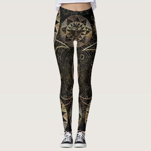 Leggings Golden Sun Moon Stars Art d'astronomie céleste (Devant)