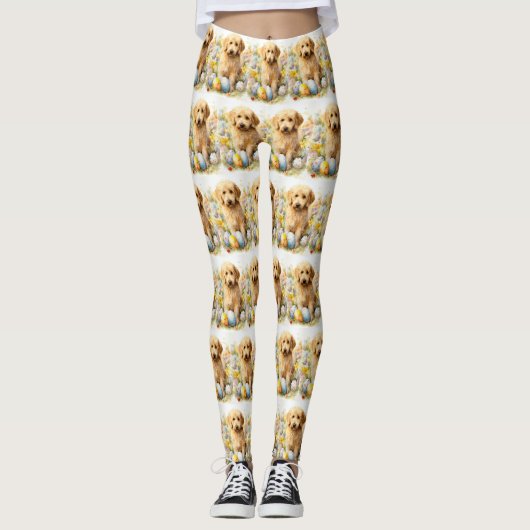 Leggings Goldendoodle aux oeufs de Pâques (Devant)