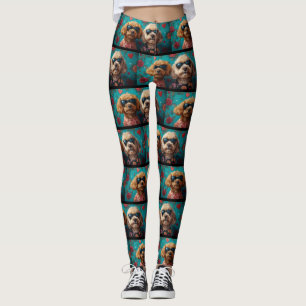 Leggings Goldendoodle avec des roses de cœur pour la Saint-