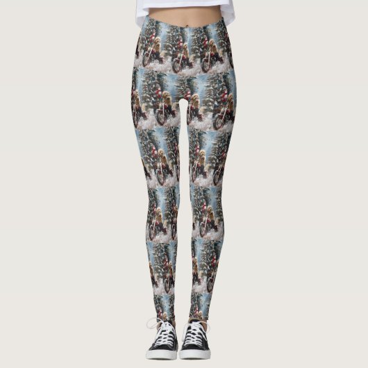 Leggings Goldendoodle Chien équitation Moto Noël (Devant)