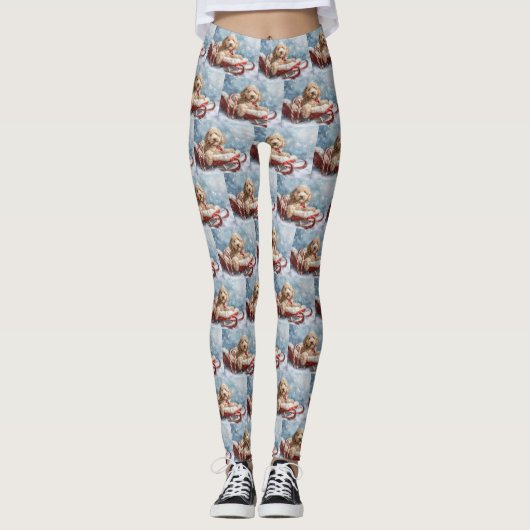 Leggings Goldendoodle Chien Festif de Noël (Devant)