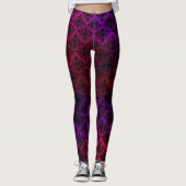 Leggings Goth Damask avec noir sur violet et rouge (Devant)