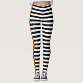 Leggings Goth Stripes Orange Bat strié Halloween (Devant)