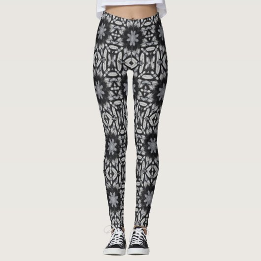 Leggings Gothic black white 8 pointed star geometric design (Devant)