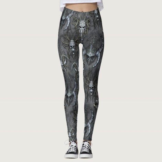 Leggings Gothic Dungeon Goth Skulls Imaginaire Demon Casque (Devant)