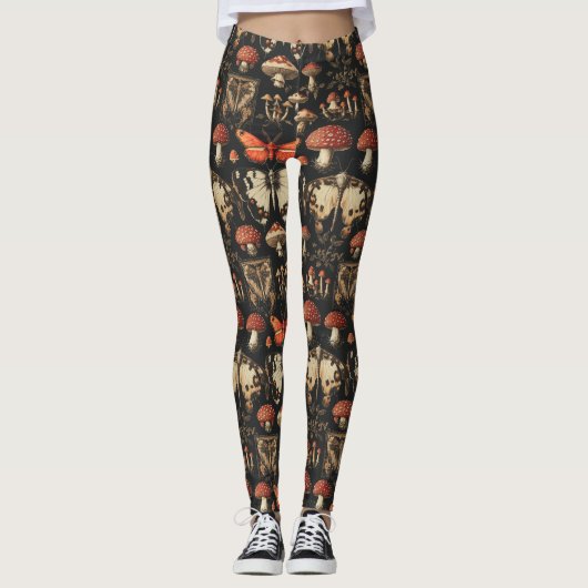 Leggings Gothic Mushroom Specimen Dark Academia Red Moth (Devant)