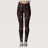 Leggings Gothic Red Roses Chain Red Heart and White Crow (Devant)