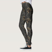 Leggings Gothique noir or rose damask élégant adulte (Gauche)