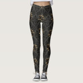 Leggings Gothique noir or rose damask élégant adulte (Devant)
