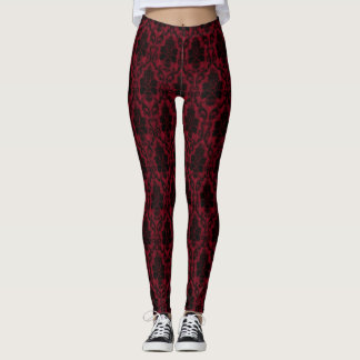 Leggings Gothique rouge noir Damas