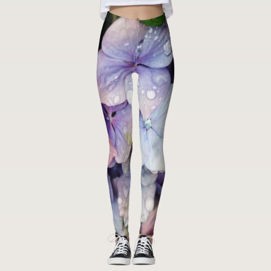 Leggings gouttelette d'eau sur la fleur bleue (Devant)
