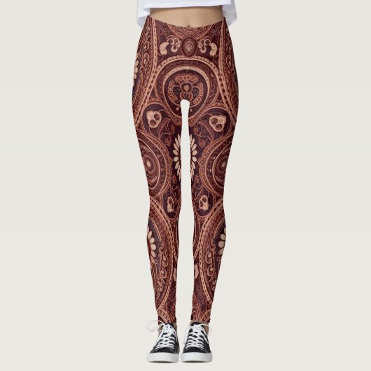 Leggings Grace Burgundy Daisy Paisley Embroidery Pattern (Devant)