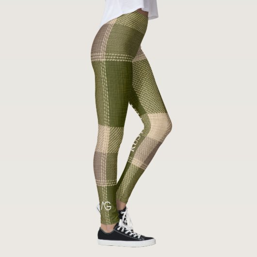 Leggings Grace Olive & Wheat Rustic Plaid Pattern Vol 77 (Droite)