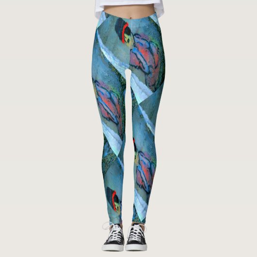 Leggings Graffiti abstrait bleu vert (Devant)