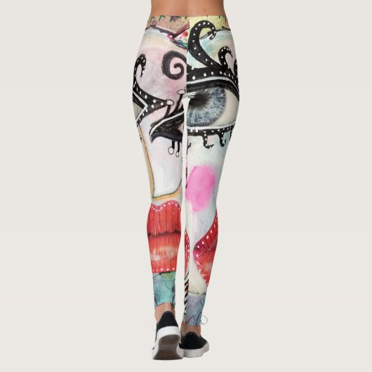Leggings Graffiti Abstrait Visage Gros yeux Lèvres rouges N (Dos)