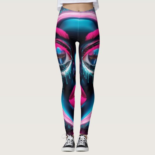 Leggings Graffiti Abstrait Visage Gros yeux Lèvres rouges N (Devant)