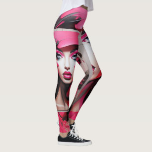 Leggings Graffiti Abstrait Visage Gros yeux Lèvres rouges N