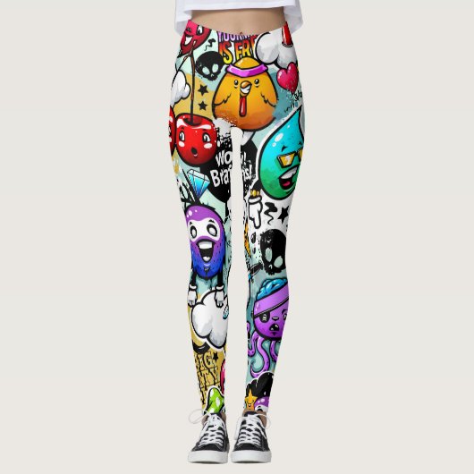 Leggings Graffiti Art Fruits et Légumes (Devant)