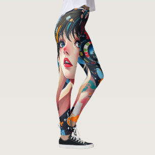 Leggings Graffiti de musique spatiale pour fille Anime