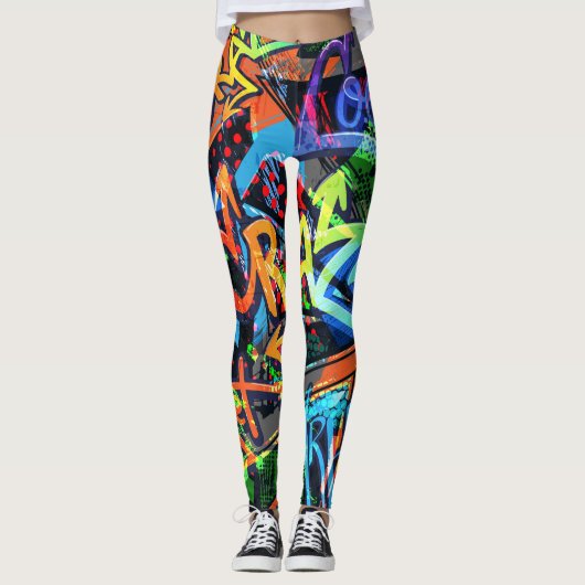 Leggings Graffiti lumineux, design graphique urbain. (Devant)
