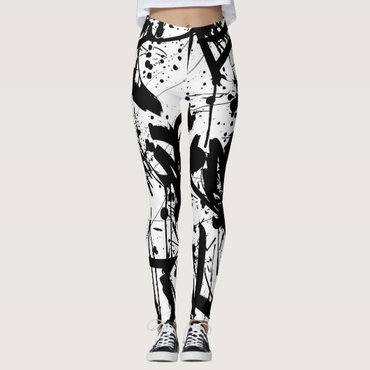 Leggings Graffiti noir et blanc (Devant)