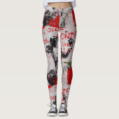Leggings Graffiti rouge et blanc défraîchi avec crayon afri (Devant)