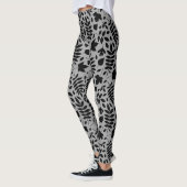 Leggings Grand Motif Feuille tombé noir sur gris (Gauche)
